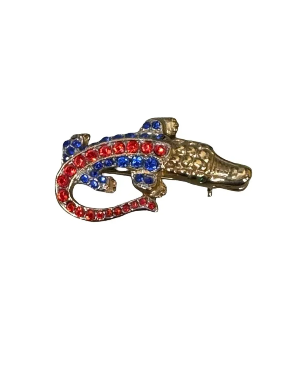 Florida Gators UF Gold-Tone Alligator Brooch Orange & Blue Rhinestones 1.5" FL - Picture 7 of 10